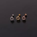 Silver color / 1 Piece Simple Series Simple Round Titanium Steel   Gold Color Material Zircon Women's Stud Earrings 